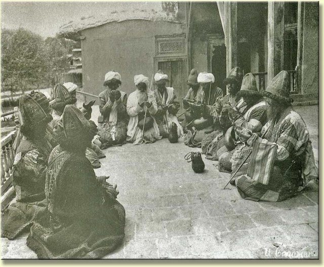 A gathering of Sufi dervishes. Khiva, 19th centrury.